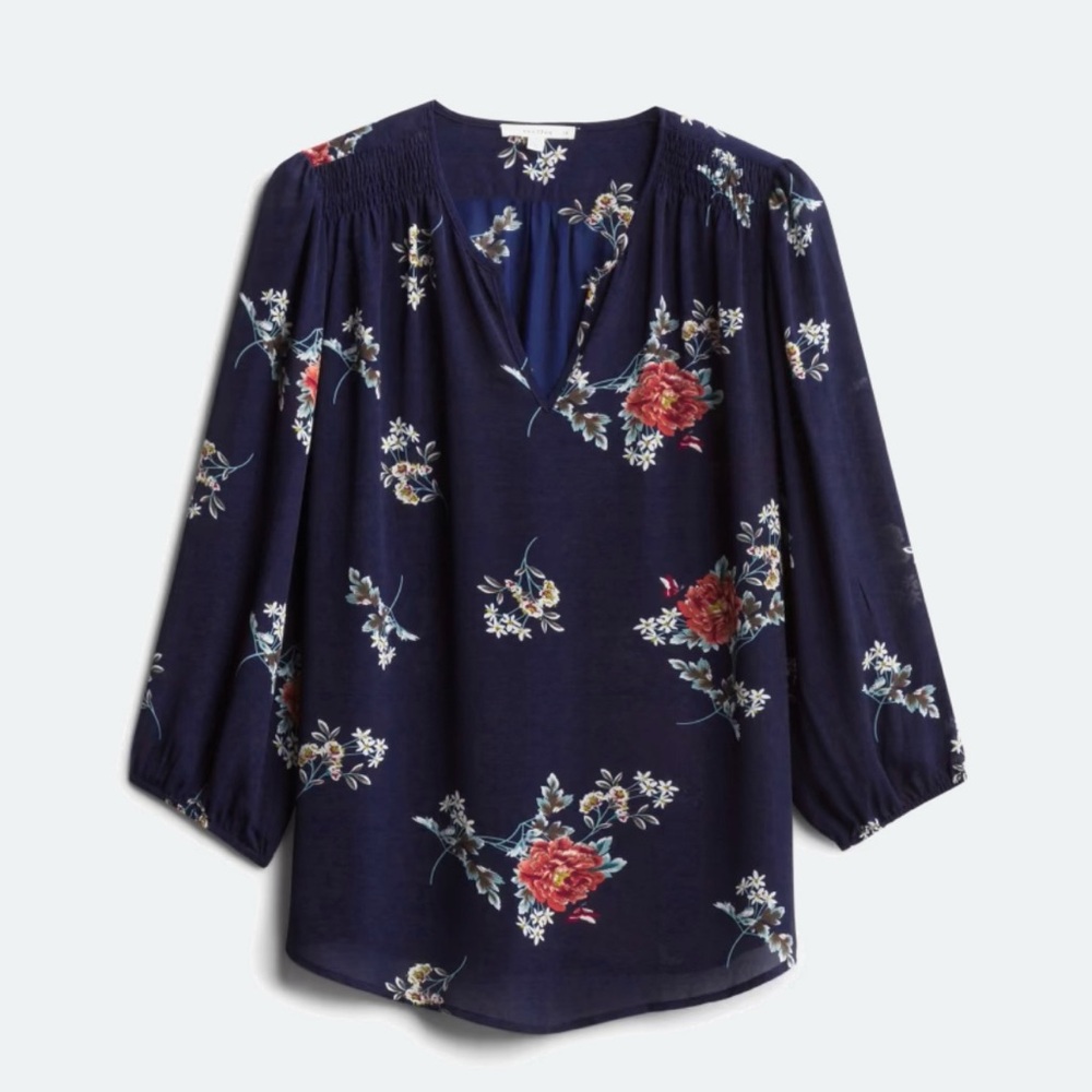 Fun2Fun Kinny Split Neck Smocked Shoulder Blouse, 2X